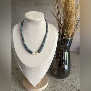 Blue and Cream Beaded shell Necklace